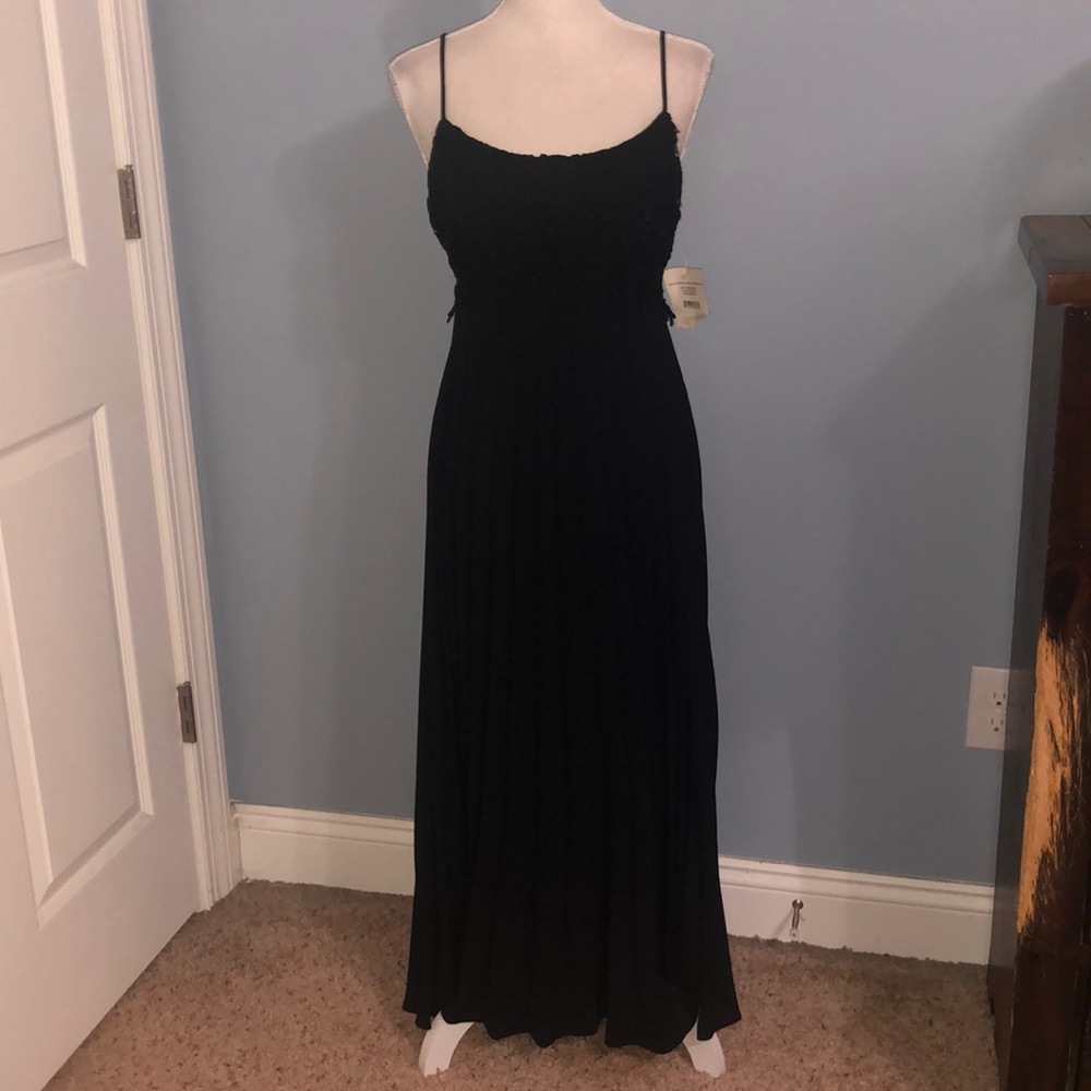 Flora black pleated lace maxi nightgown lingerie